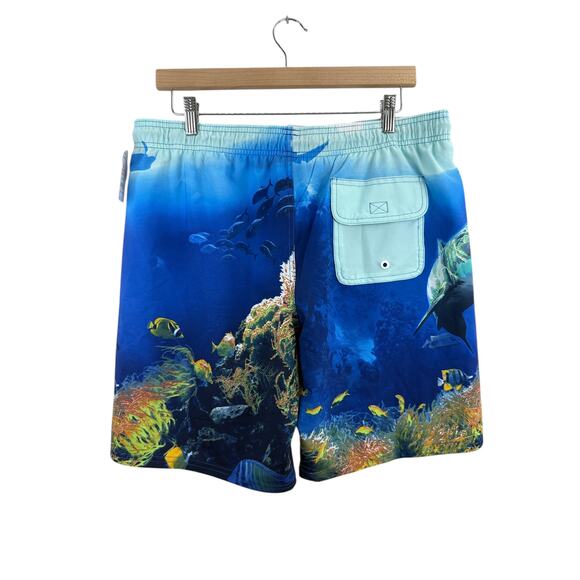 NWT Boys‎ Wonder Nation Blue Lined Shark Fish Swim Trunk XL Beach Vacation Comfy - Picture 2 of 9
